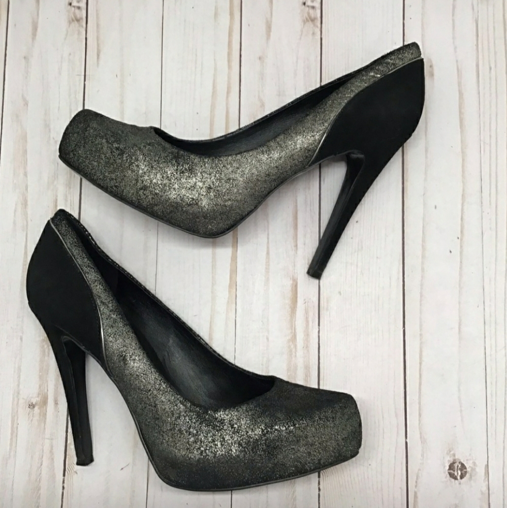 BCBG Generations Shimmer Grey & Black Heels